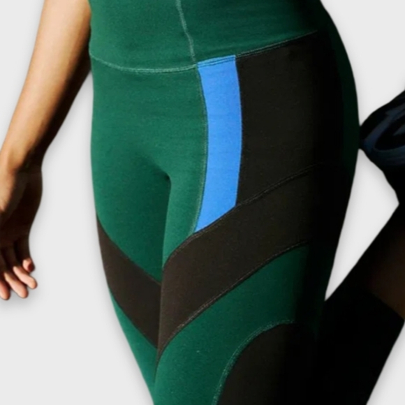 Free People Movement Never Better Leggings XS Green Black Colorblock High Rise - Picture 9 of 10